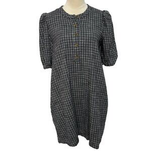 J.Crew Black and White Plaid Checkered Cotton Popover Flannel Mini Dress Size XS
